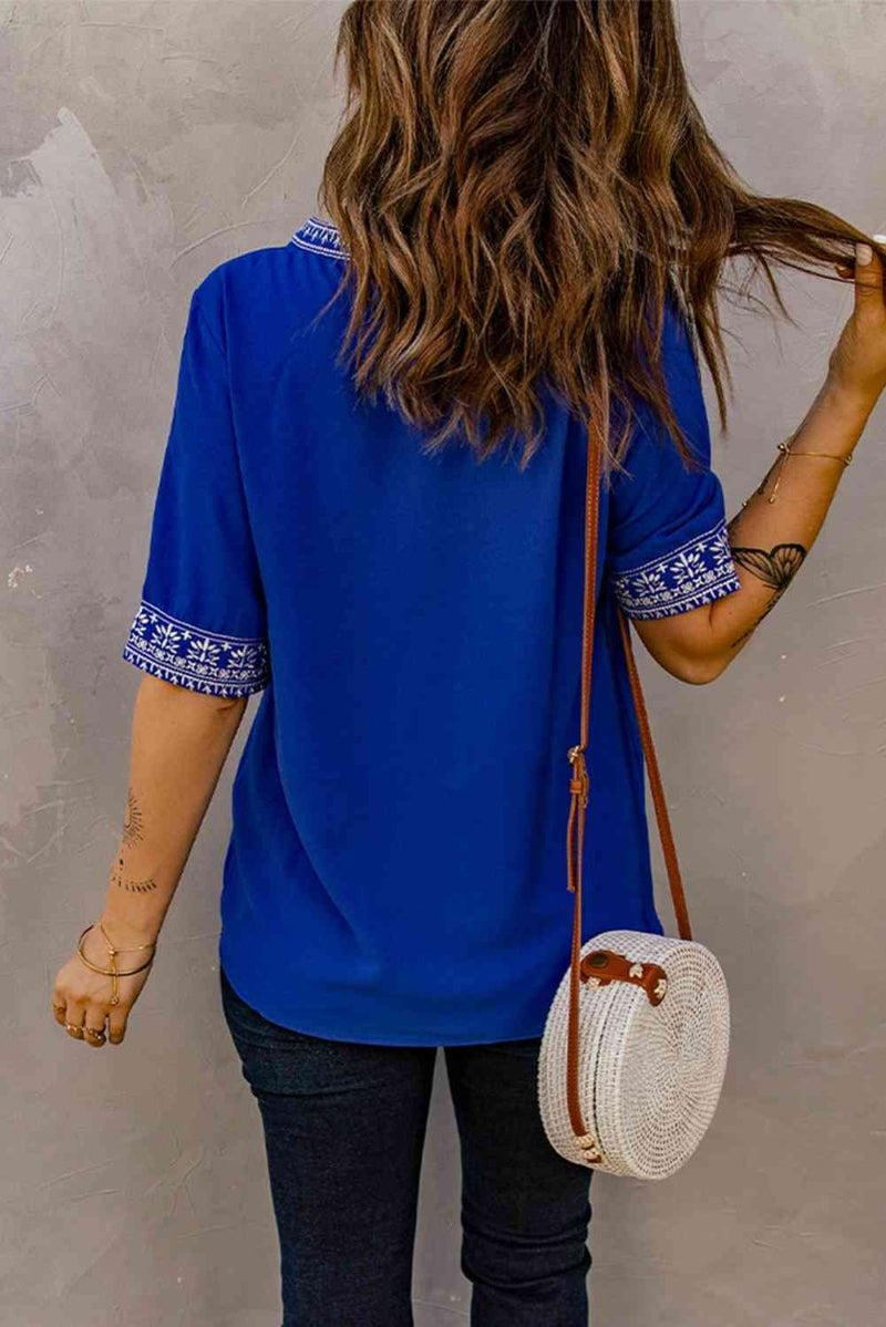 Go To Embroidered V-Neck Top