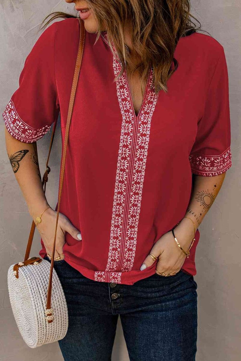 Go To Embroidered V-Neck Top