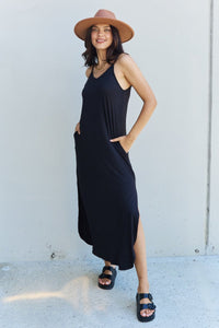 Good Energy Cami Side Slit Maxi Dress in Black-Minnie's Treasure Boutique
