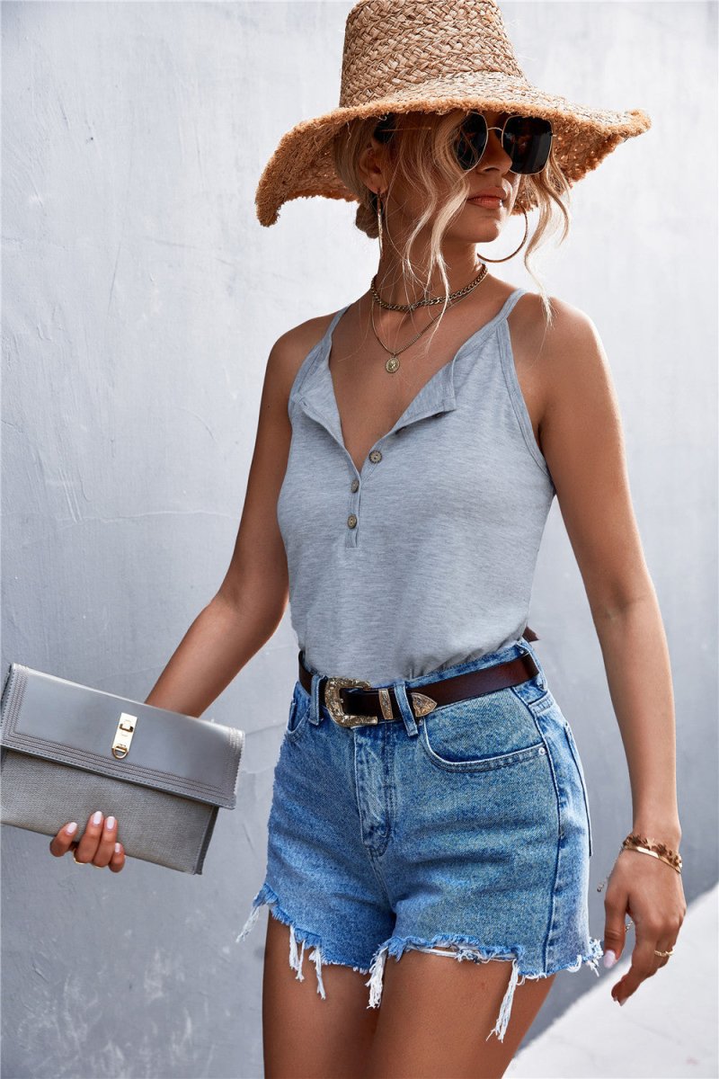 Half Button Gray Neck Top