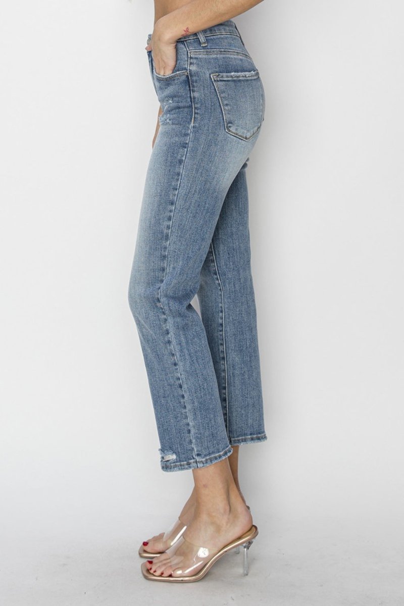 High Waist Distressed Cropped Jeans