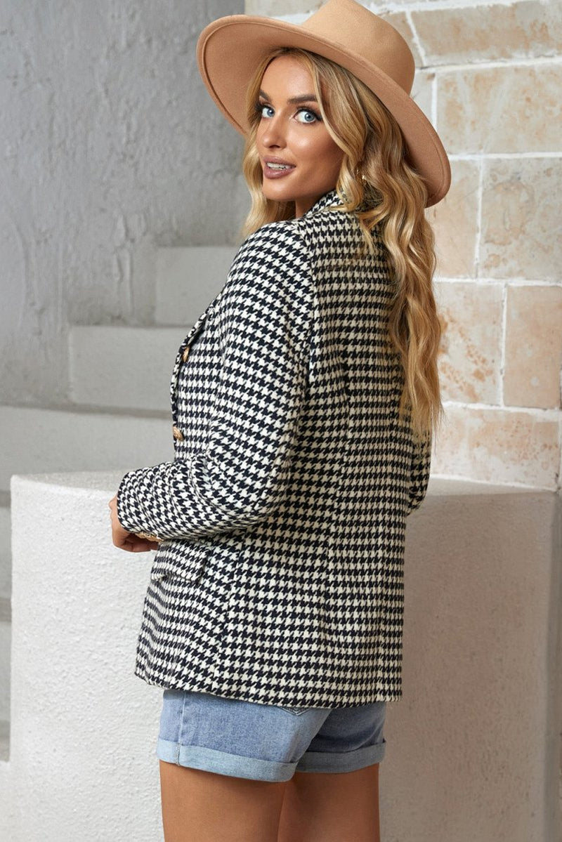 Houndstooth Double-Breasted Blazer-Minnie's Treasure Boutique
