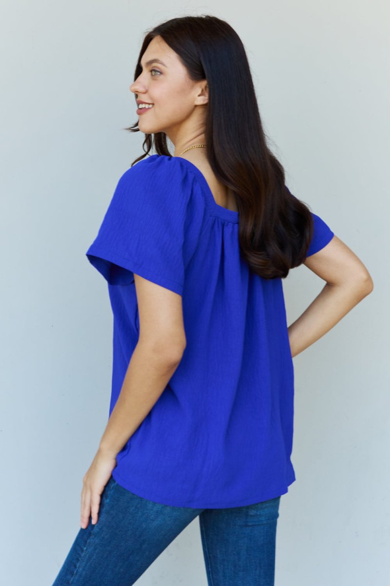Keep Me Close Square Neck Short Sleeve Blouse in Royal-Minnie's Treasure Boutique