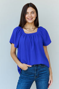 Keep Me Close Square Neck Short Sleeve Blouse in Royal-Minnie's Treasure Boutique