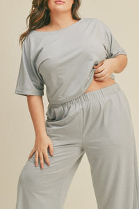 Kimberly C Short Sleeve Cropped Top and Wide Leg Pants Set