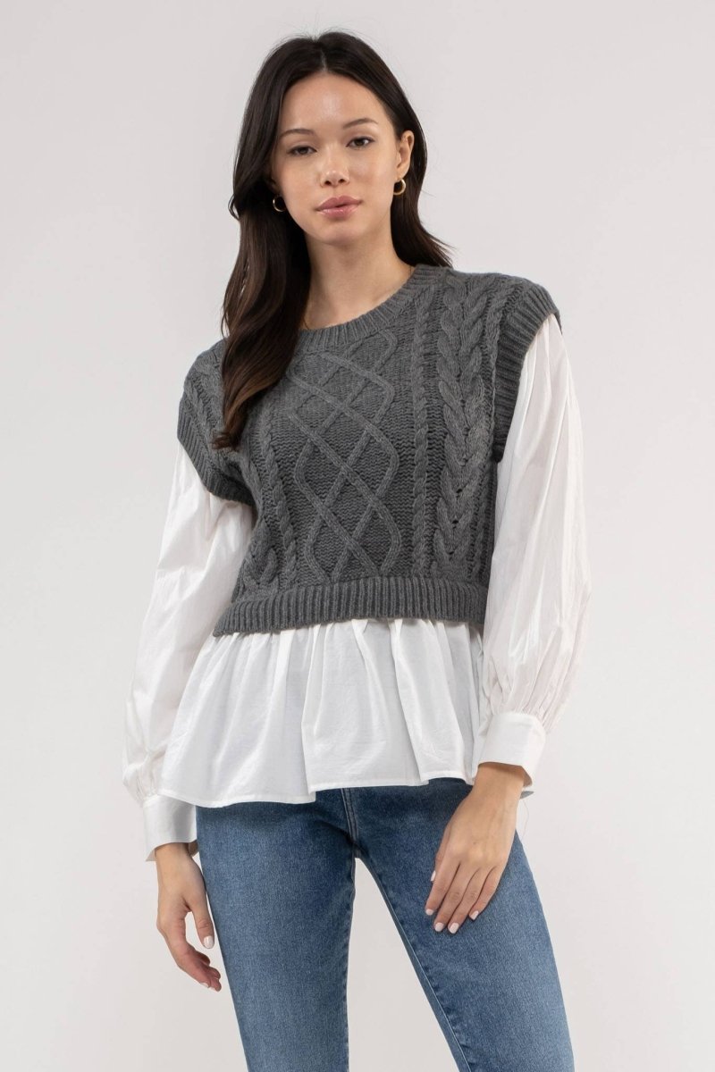 Layered Round Neck Sweater Vest-Minnie's Treasure Boutique