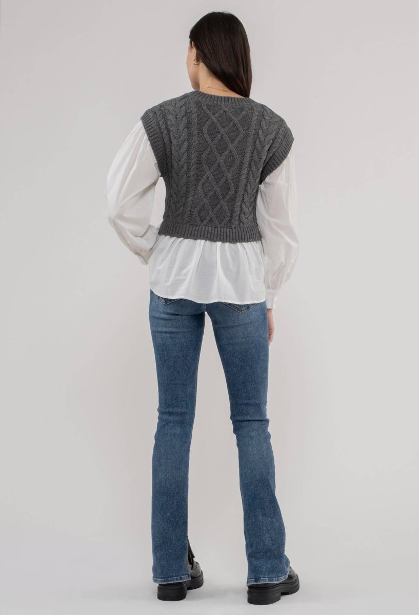 Layered Round Neck Sweater Vest-Minnie's Treasure Boutique