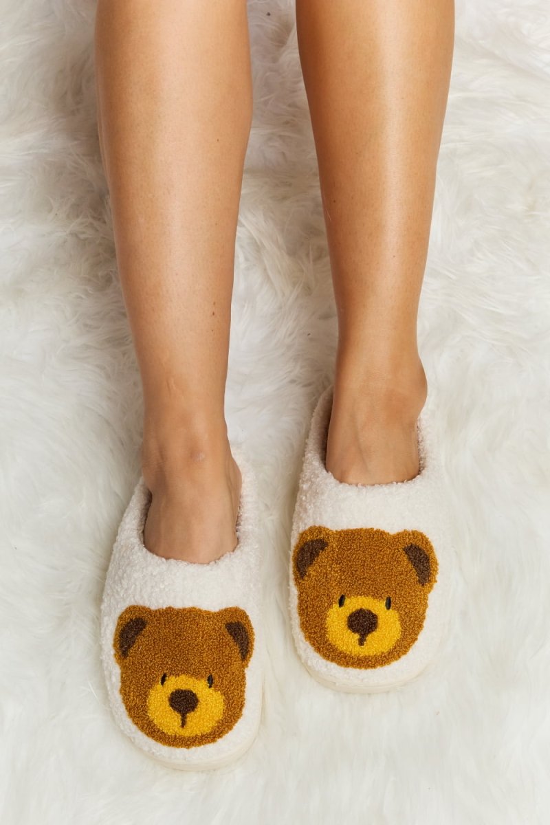 Melody Teddy Bear Print Plush Slide Slippers-Minnie's Treasure Boutique