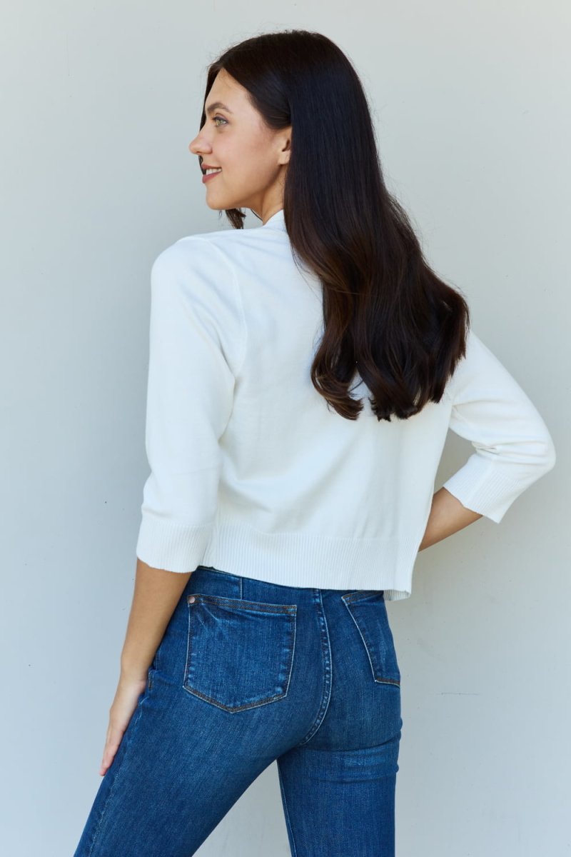 My Favorite 3/4 Sleeve Cropped Cardigan in Ivory