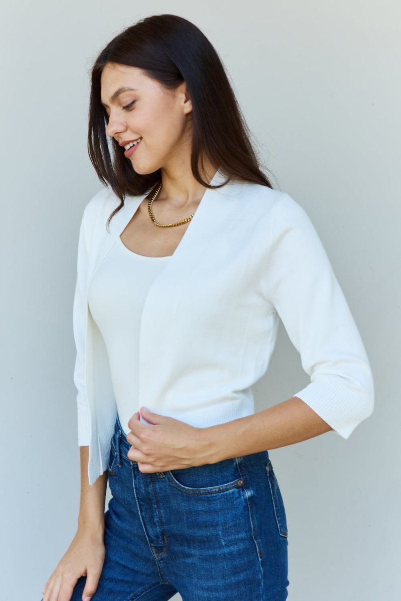 My Favorite 3/4 Sleeve Cropped Cardigan in Ivory-Minnie's Treasure Boutique
