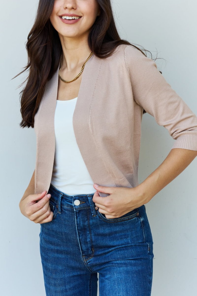 My Favorite 3/4 Sleeve Cropped Cardigan in Khaki-Minnie's Treasure Boutique