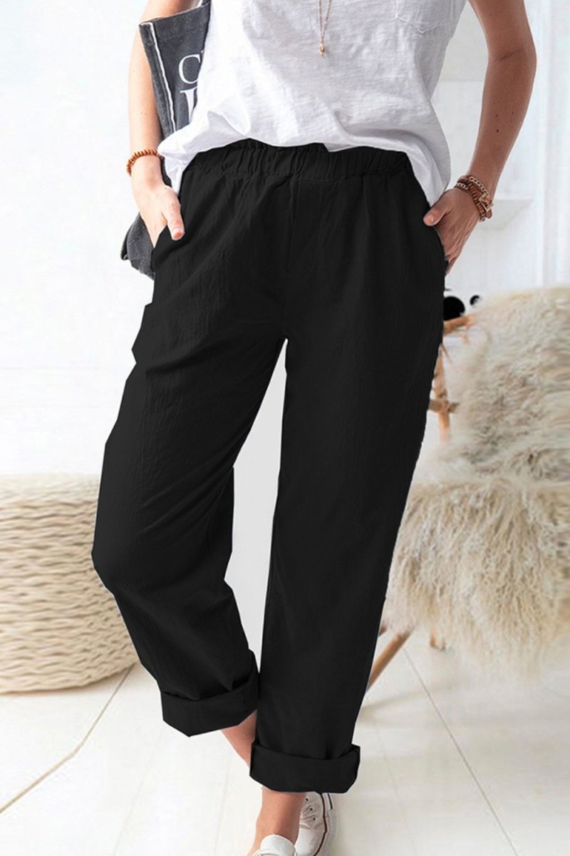 Paperbag Waist Pull-On Pants with Pockets-Minnie's Treasure Boutique