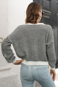 Striped Round Neck Dropped Shoulder Sweater