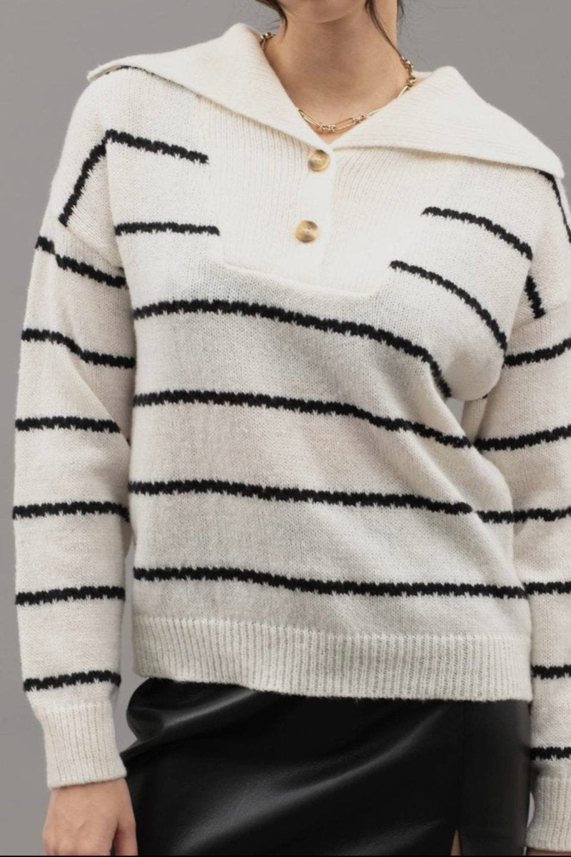 Striped Shawl Collar Knit Sweater