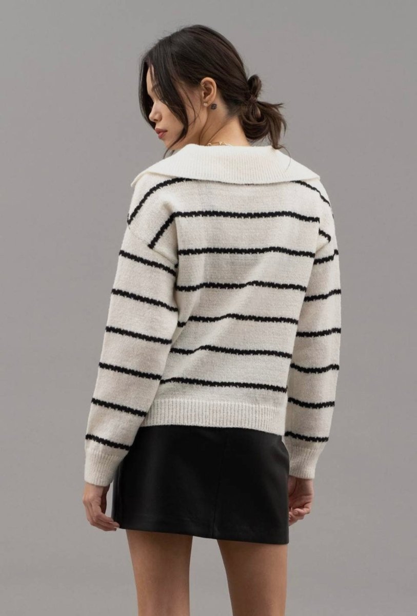 Striped Shawl Collar Knit Sweater